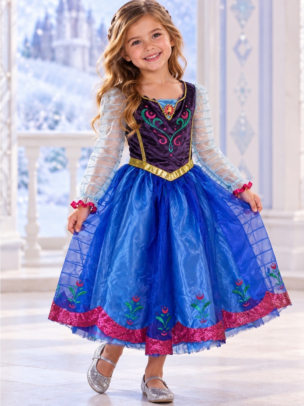 Disney Frozen Anna Traveling Dress Costume Girls Size 4-6X